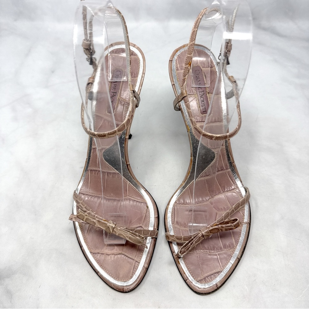 Cesare Paciotti Vintage Y2K Dagger Bow Croc Open Toe Stiletto Sandal Heels 40 - Picture 4 of 16